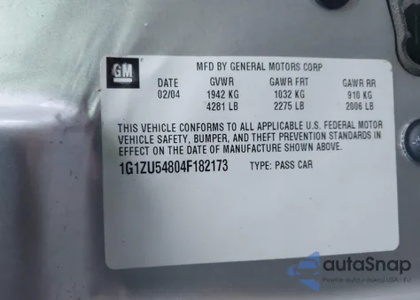 2004 Chevrolet Malibu Lt from USA, damaged, VIN 1G1ZU54804F182173